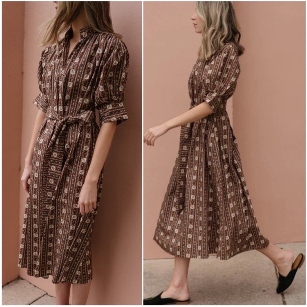Brown Patterned Midi Dress